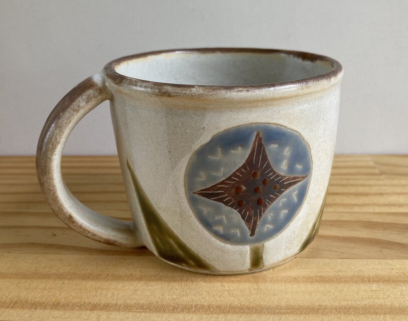 青い鳥と水色の花のコーヒーカップ