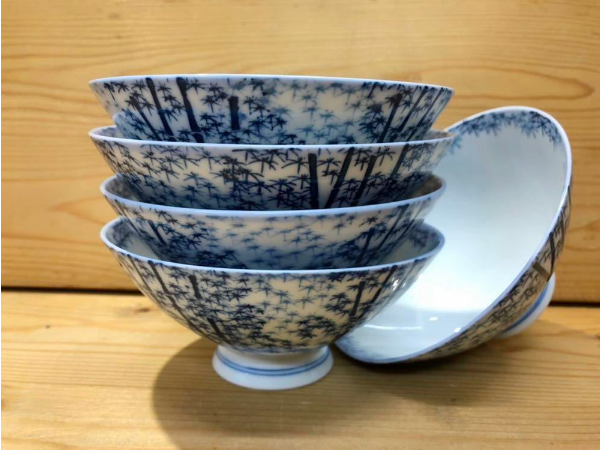 新品】有田焼製 染付若竹図飯茶碗 5個セット 1個のサイズ/約12.6cm×高