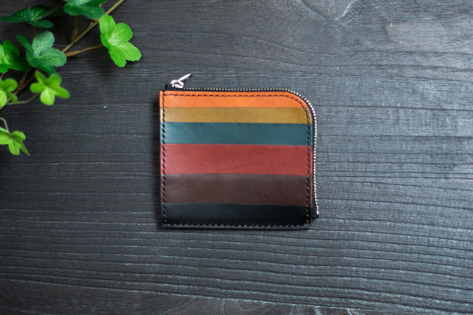 Ｌ字型ファスナーミニ財布（６色ボーダー）