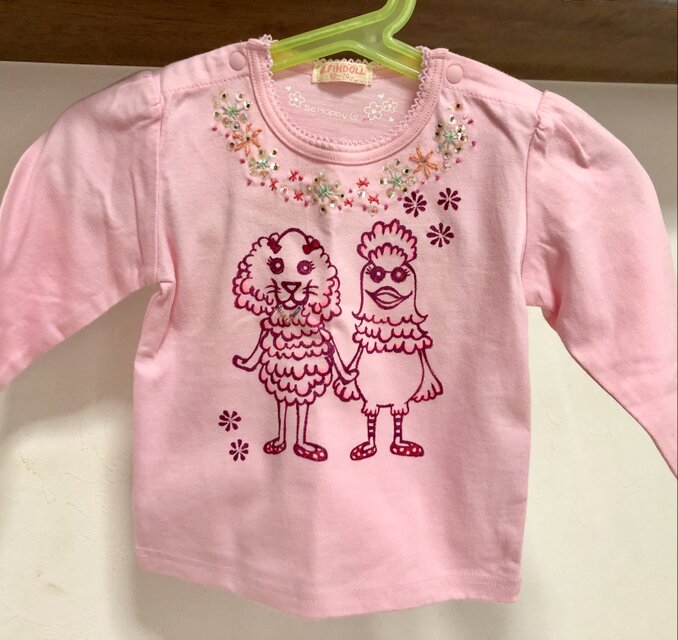 手書きTシャツ　60〜70cm　犬&鳥