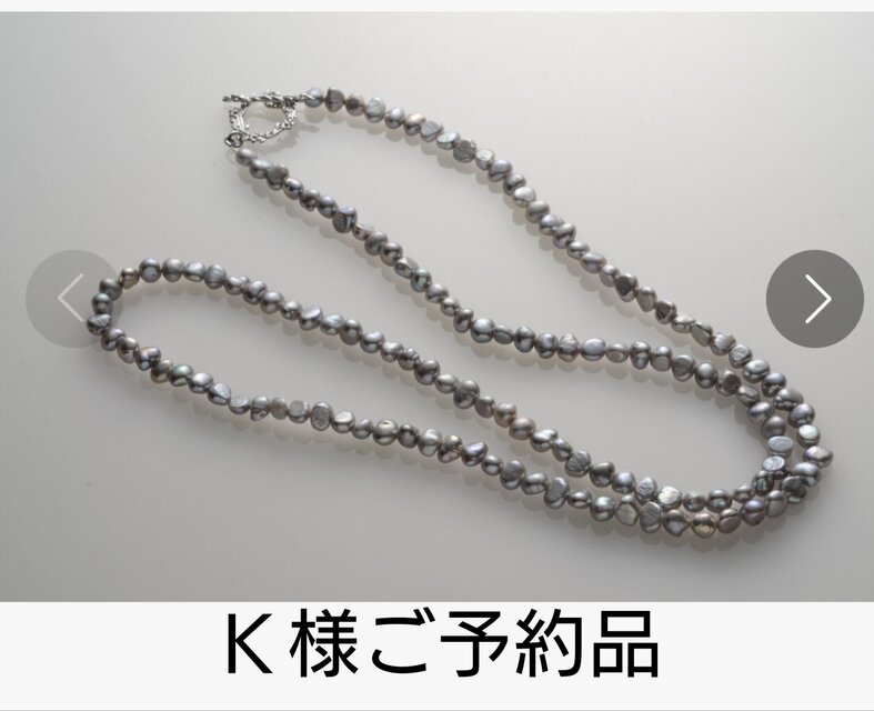 【再再作品】淡水パール・メタリックシルバー(バロック)のロングネックレス