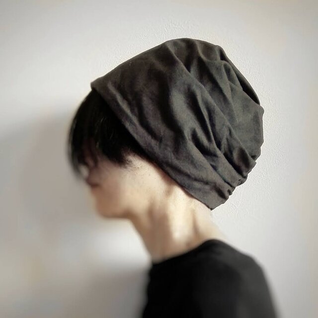 ターバンな帽子　チャコール+カーキグリーン　送料無料