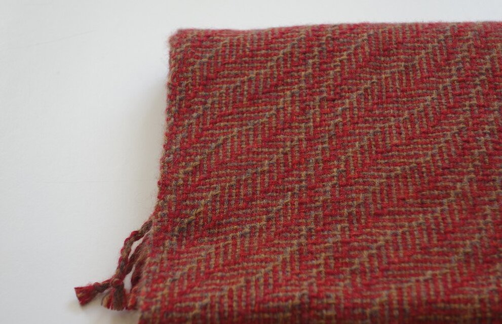 手織りカシミアマフラー・・紅の葉っぱ