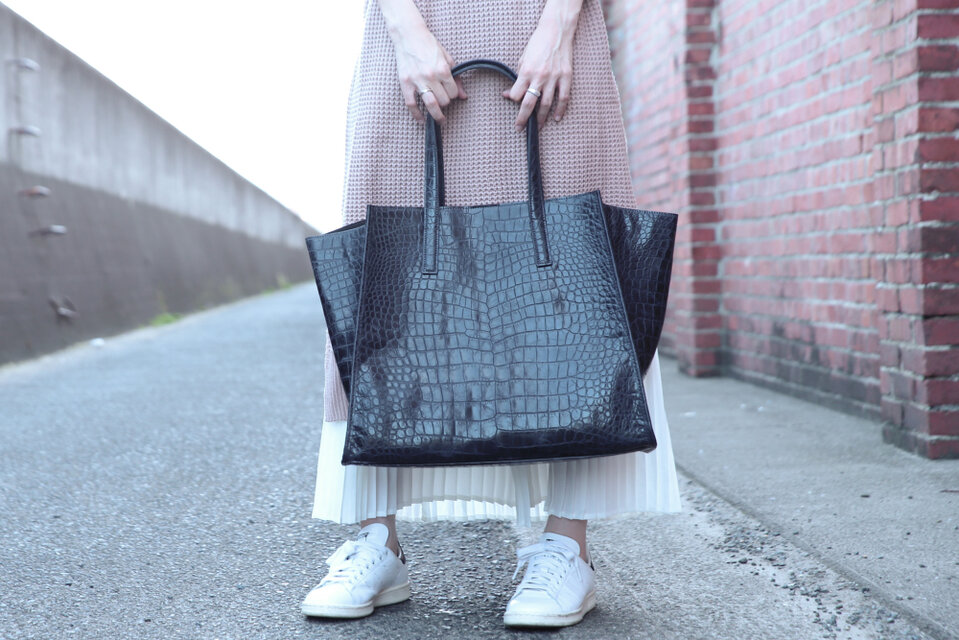 クロコレザ【ネイビー】 レザー トートバッグ 大容量 ビジネスバッグ クロコダイル as-28ss