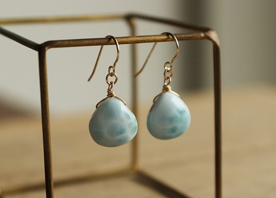 ラリマー＜マロンカット・AAA＞のピアス（14KGF）