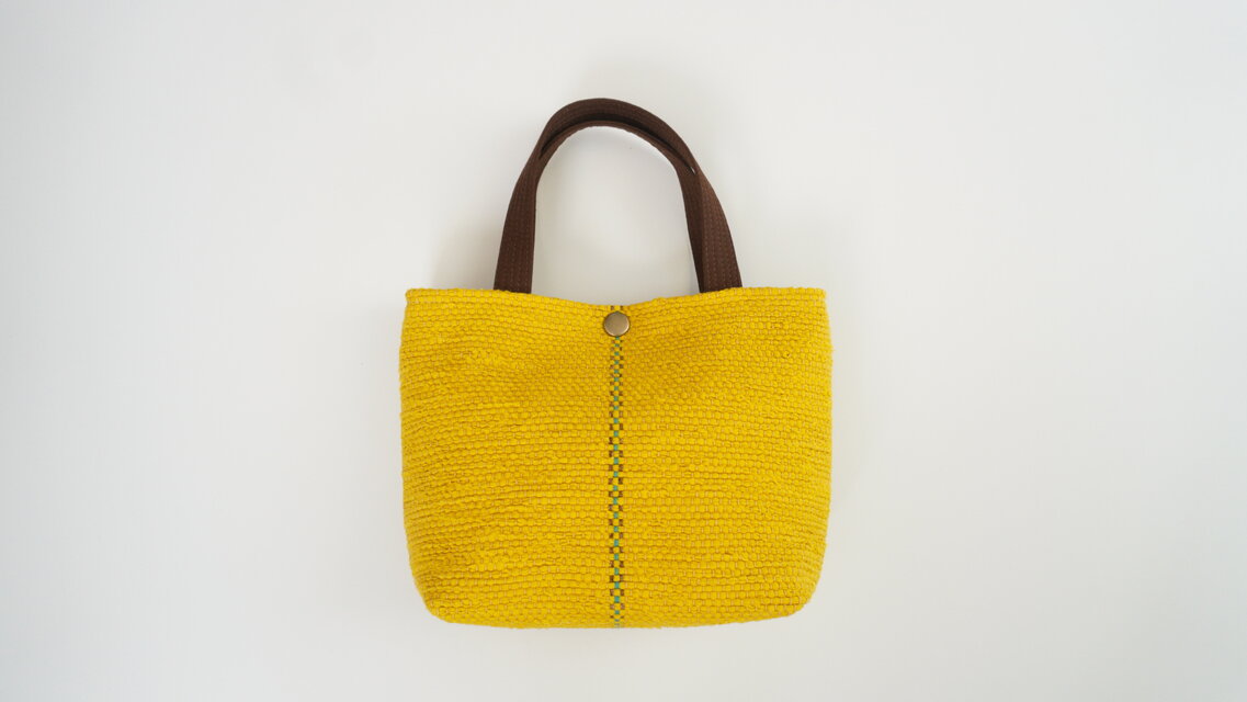 裂き織りの小さな小さなトートバッグ　マスタード