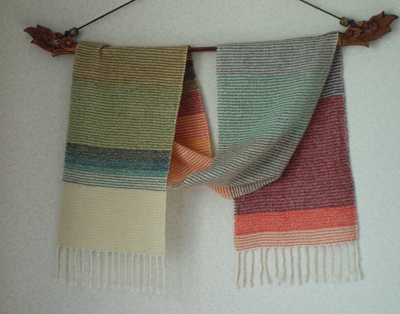 手織りカシミアマフラー・・しましま