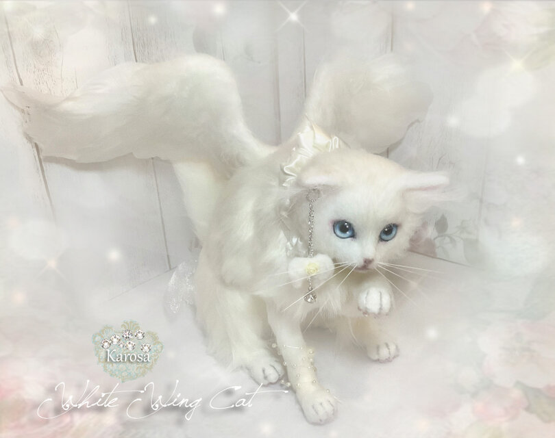ホワイトウィングキャット 白猫 可動 装飾全取り外し可能 羊毛 