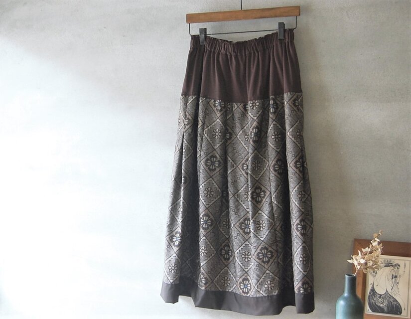展示品 大島紬 龍郷柄のタックスカート 着物リメイク | iichi