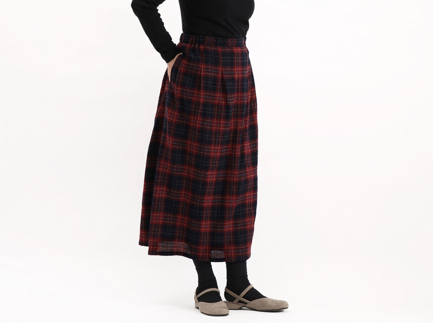 ＃386タックギャザースカート（ワインレッドチェック）