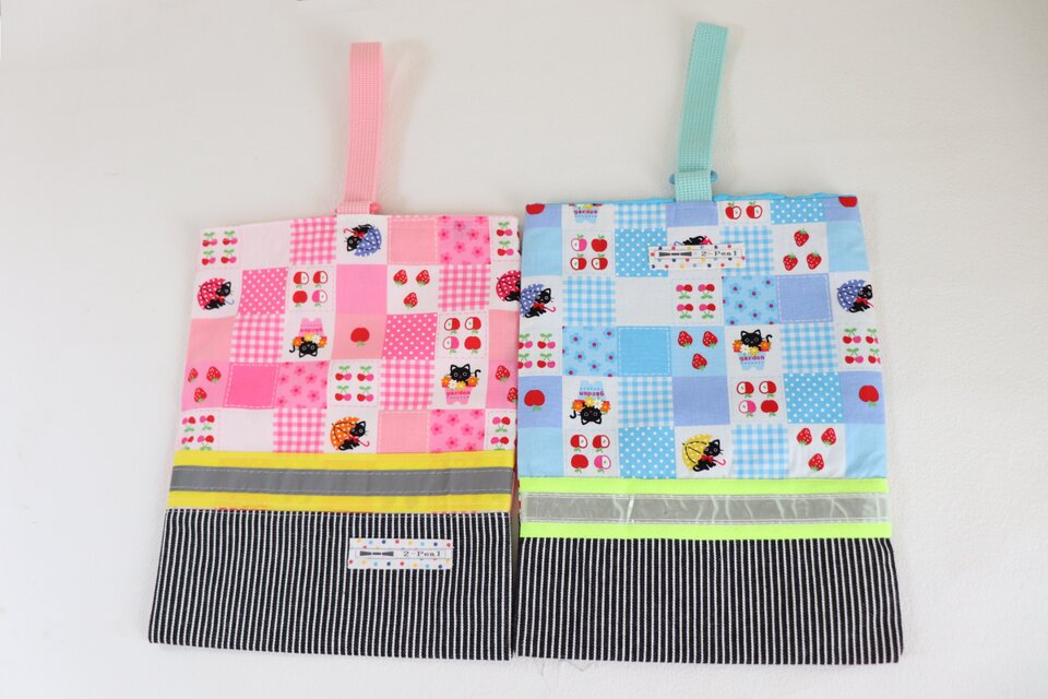 子猫　ネームタグ付　特大　シューズバッグ　反射付　先染め　ピンク