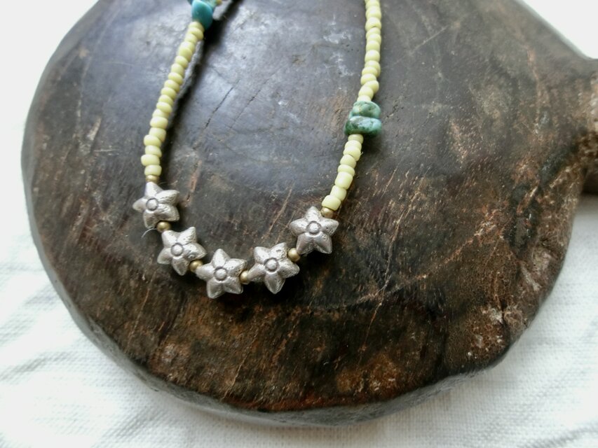 ＊古のブレス＠フランス渡りのビンテージビーズ＋カレンシルバー の星の花＋ターコイズ
