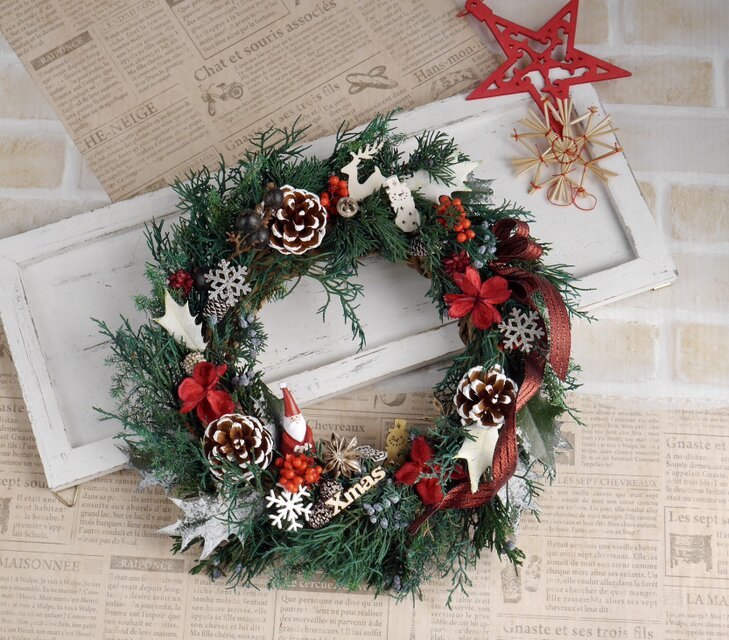 A サンタとスノーマンのクリスマスリース