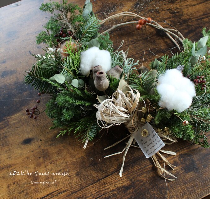 Christmas half wreath ２０２１ クリスマスハーフリース コットン
