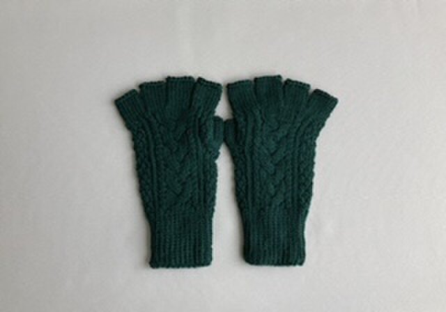 【受注制作】指先がオープンのメリノウール100%手袋深緑