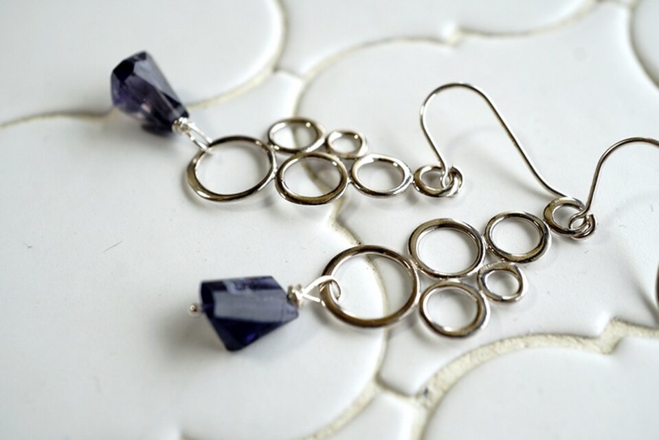 アイオライトと水の泡（シルバー）ピアス
