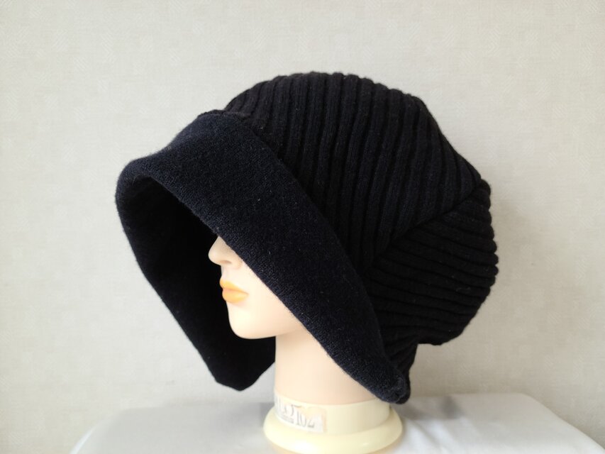 魅せる帽子☆ラスト1点!!【受注製作】ふんわり♪あったかウールニットのクロッシュ～ブラック