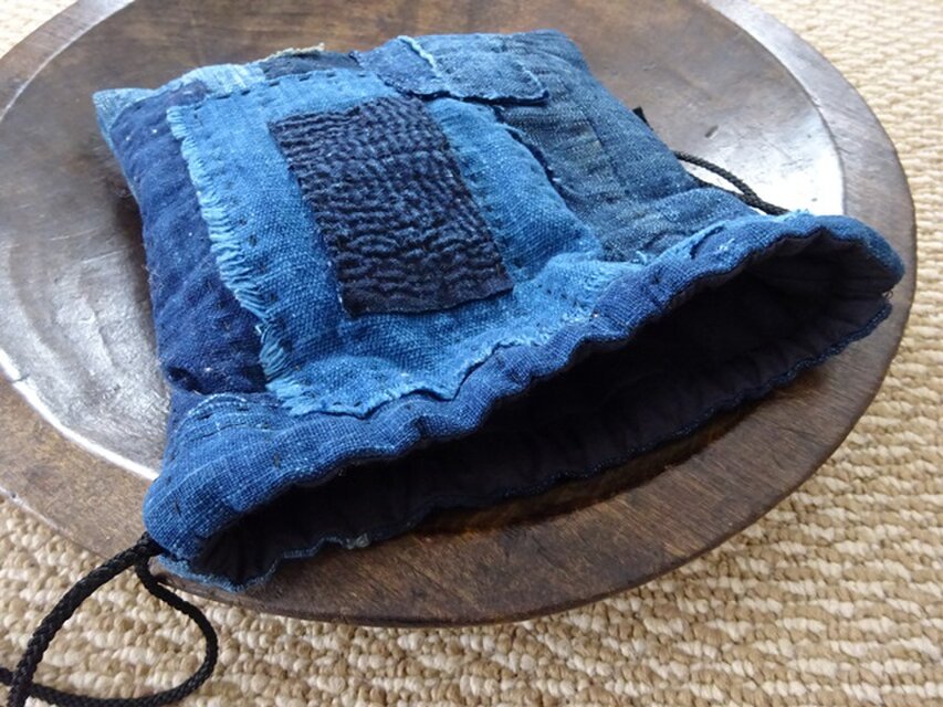 襤褸 巾着 藍木綿 襤褸 巾着 藍木綿 襤褸 巾着 藍木綿