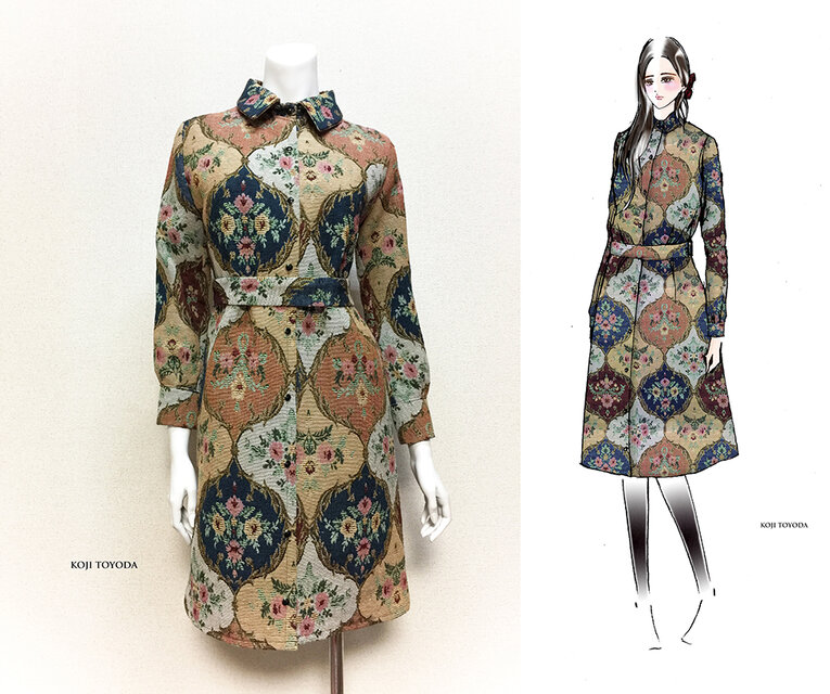【1点もの・デザイン画付き】ベルト付きゴブラン織りシャツ型コートワンピース（KOJI TOYODA）