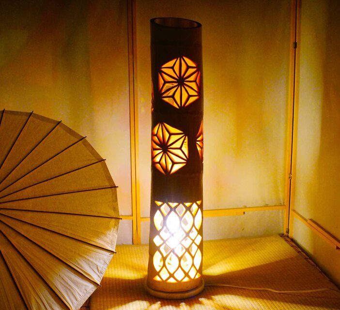 癒しの竹灯り・竹ランプ ～～桜和模様～～ ※コンセント式-