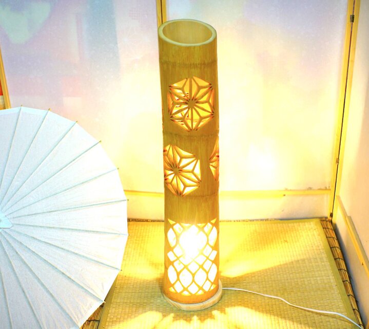癒しの竹灯り・竹ランプ ～～桜和模様～～ ※コンセント式-