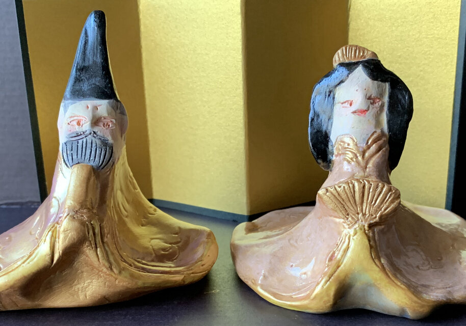 【箱付】桃金 絵付け雛人形 内裏雛　