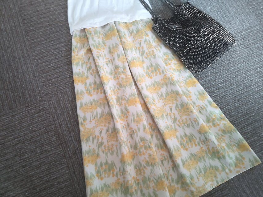 ★着丈80㎝★ミモザで春へ★綿麻★少し厚手のギャザースカート★受注製作★