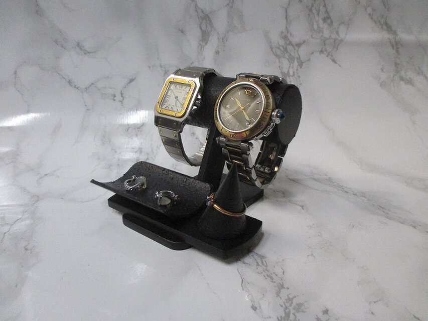 腕時計スタンド 小さな小物入れ付き丸パイプ腕時計スタンド ak-design-