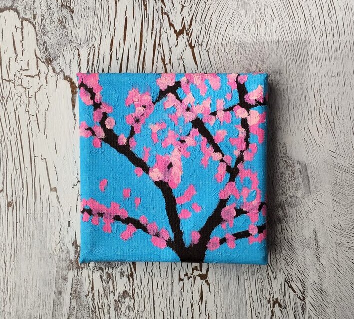 絵画「桜」小・油彩・原画・壁掛け・裏紐付き | iichi 日々の暮らしを