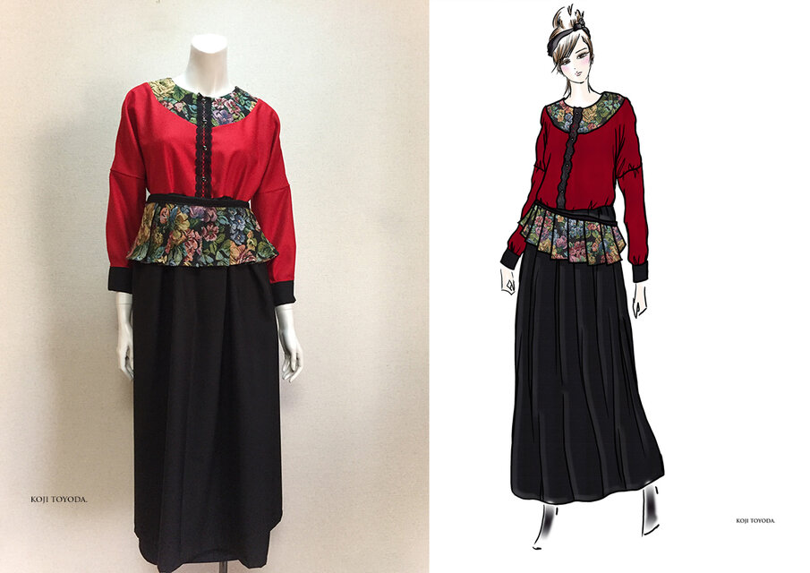 【オーダーメイド】プリーツベルト付きゴブラン織り切り替えワンピース（KOJI TOYODA）