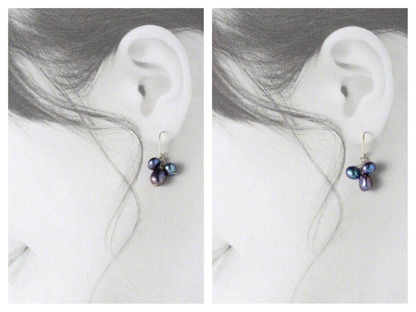 淡水パール・メタリックネイビー(バロック)の粒々ピアス | iichi 日々