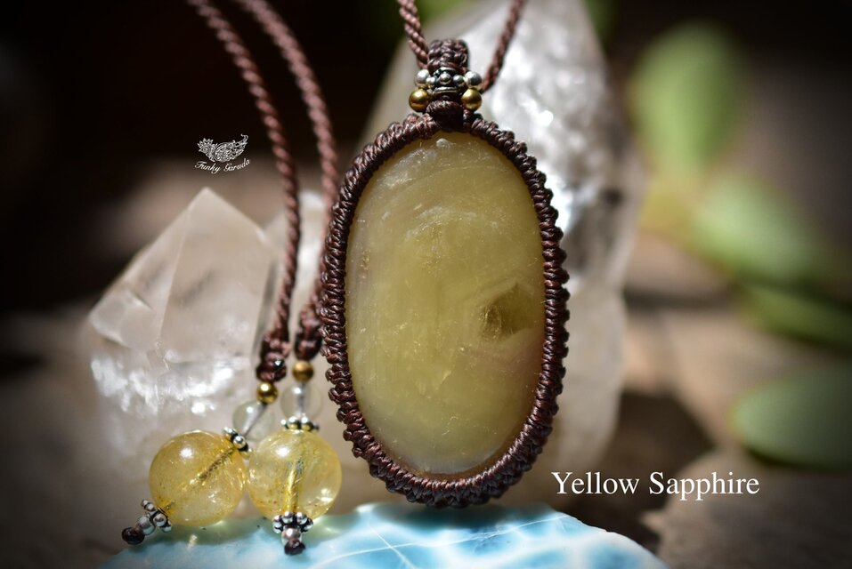 優しい黄花★イエローサファイア　マクラメペンダント215