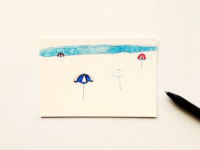 ⑤「パラソル」ポストカード同柄3枚セット 絵葉書 メッセージカード