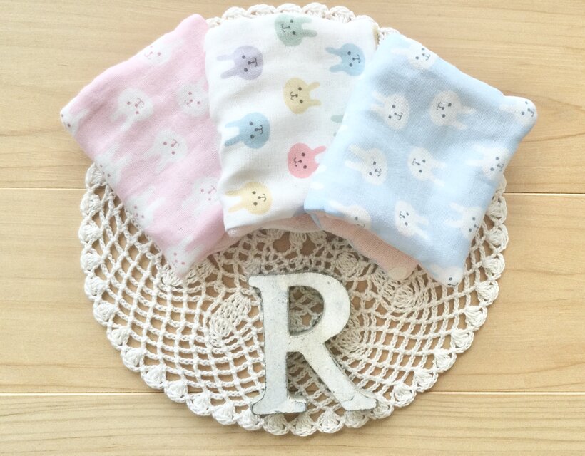 再4♪うさぎ♪ふわふわ8重ガーゼミニハンカチ♪3P♪