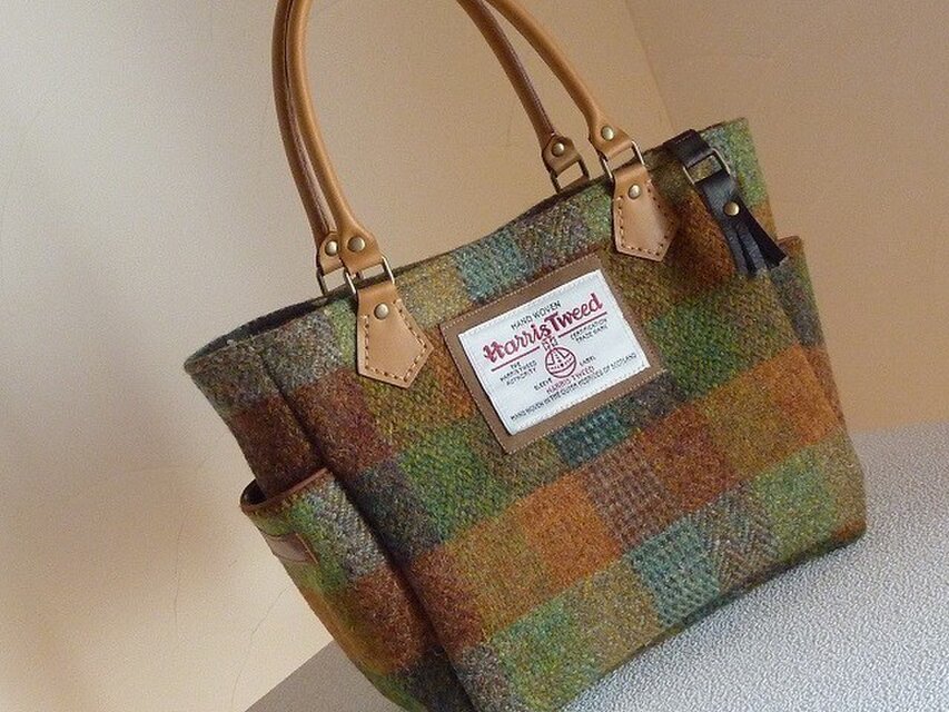 サイドポケットバッグS（ハリスツイード:オレンジグリーン）