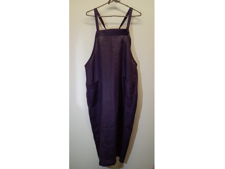 ☆タイトエプロンワンピ◆グレープ　リネン100％◆M・Ⅼ・LL