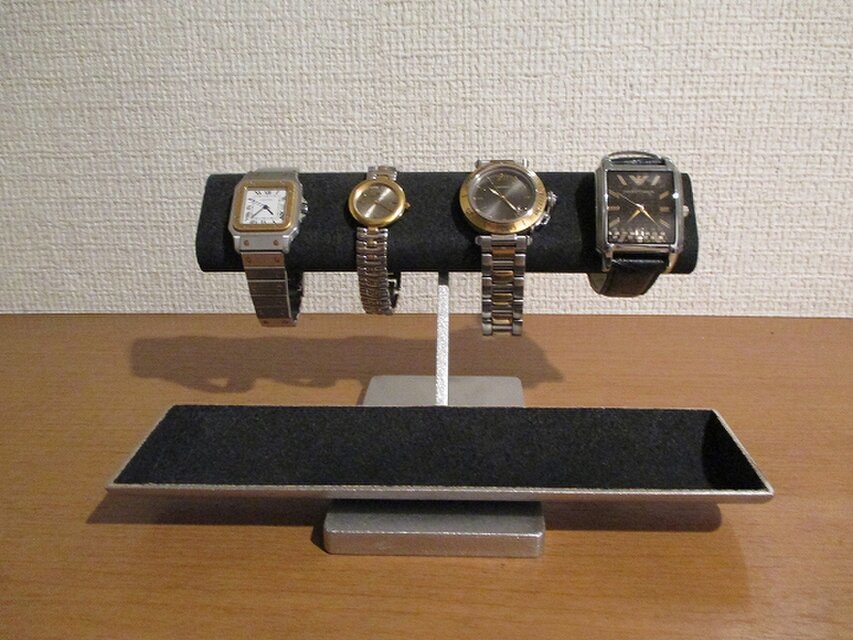 腕時計スタンド だ円パイプブラック腕時計4本掛けロングトレイ腕時計