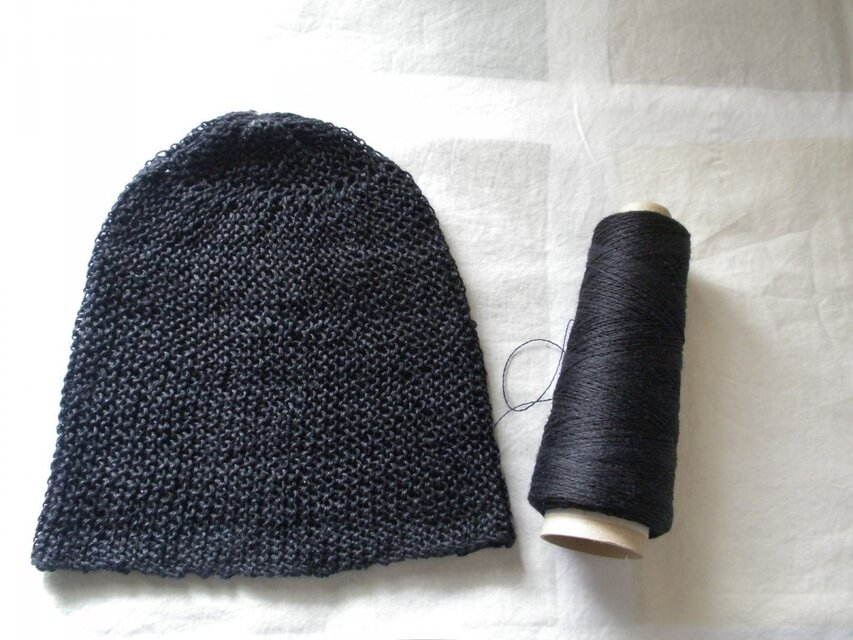 ☆受注製作　リネン100％　手編みニットキャップ　ブラック