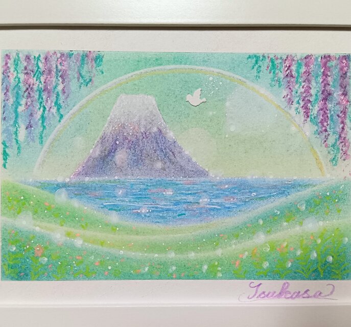 パステルアート 藤と富士 パステル画原画 | iichi 日々の暮らしを