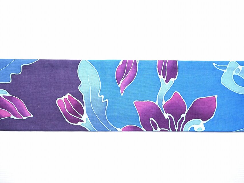 タイ麻布手描きバティック南国風花柄名古屋帯 | iichi 日々の暮らしを