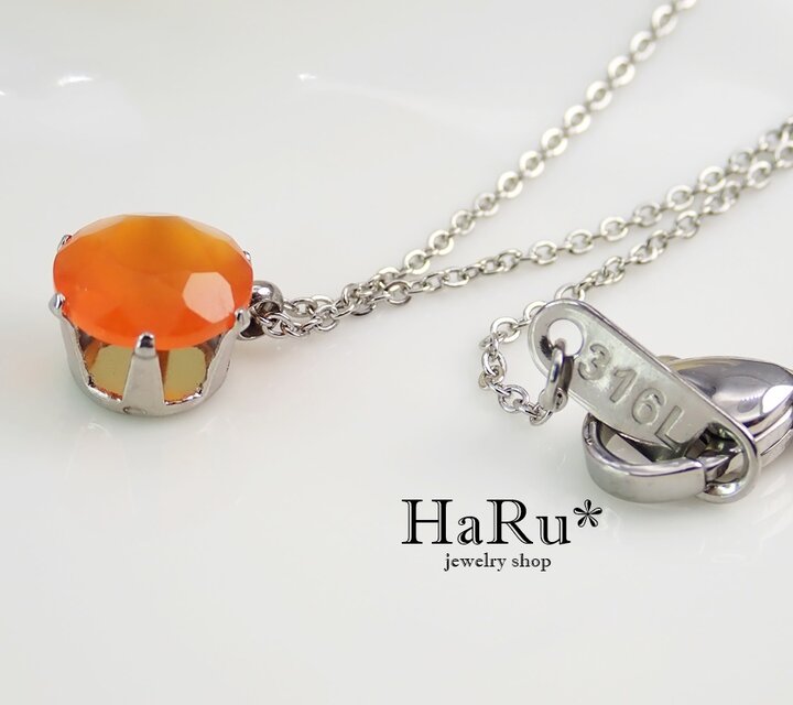 8ｍｍカーネリアン☆サージカルステンレスネックレス*N35
