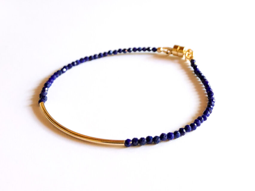 瑠璃色ラピスラズリのシンプルブレスレット14KG
