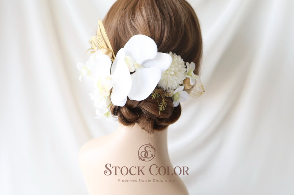胡蝶蘭と水引飾りのヘッドドレス/ヘアアクセサリー(ホワイト