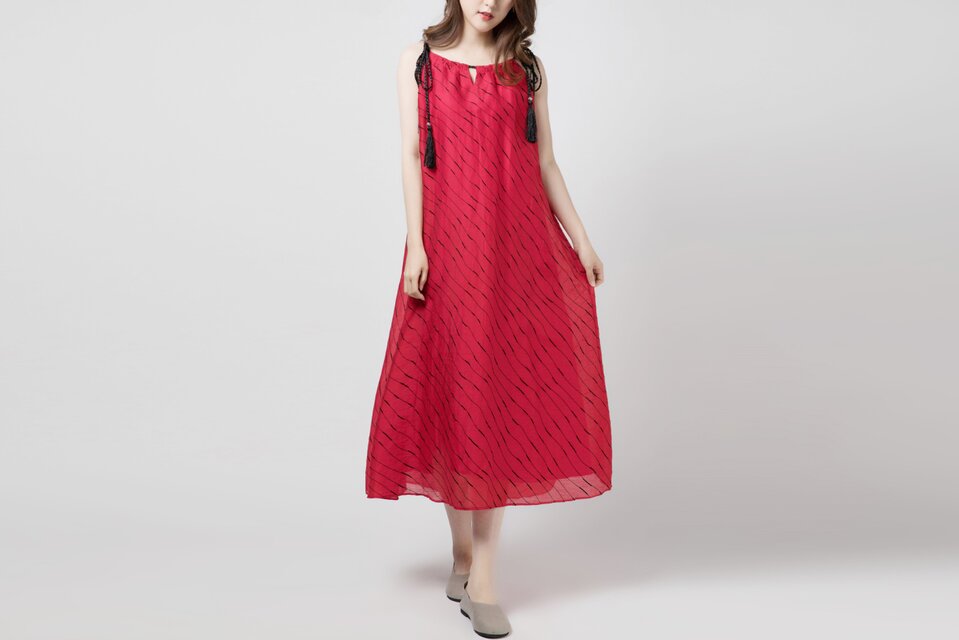 軽やか涼しげ 結び方いろいろ ストラップワンピース ♪Red♪