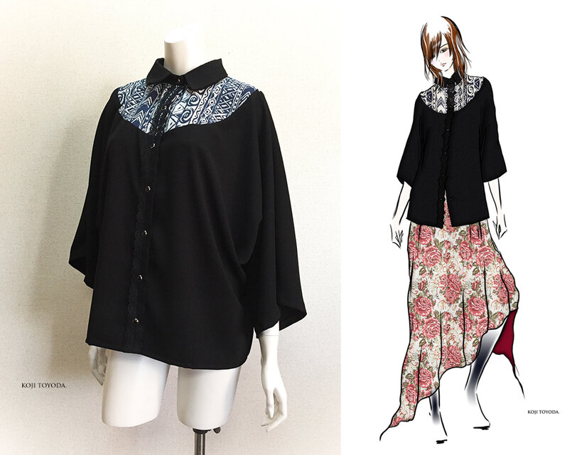 【1点もの・デザイン画付き】ゆったり着物袖アーチゴブラン織り切り替えブラウス（KOJI TOYODA）