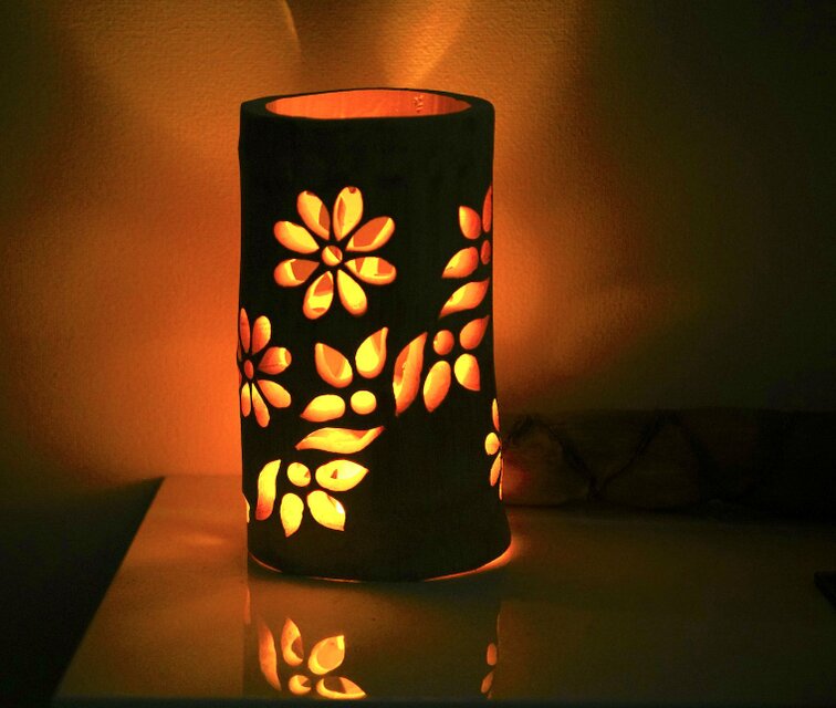 竹灯籠 竹灯り ロウソクの揺らぎ 両面彫り 竹ランプシェイド 〜〜森