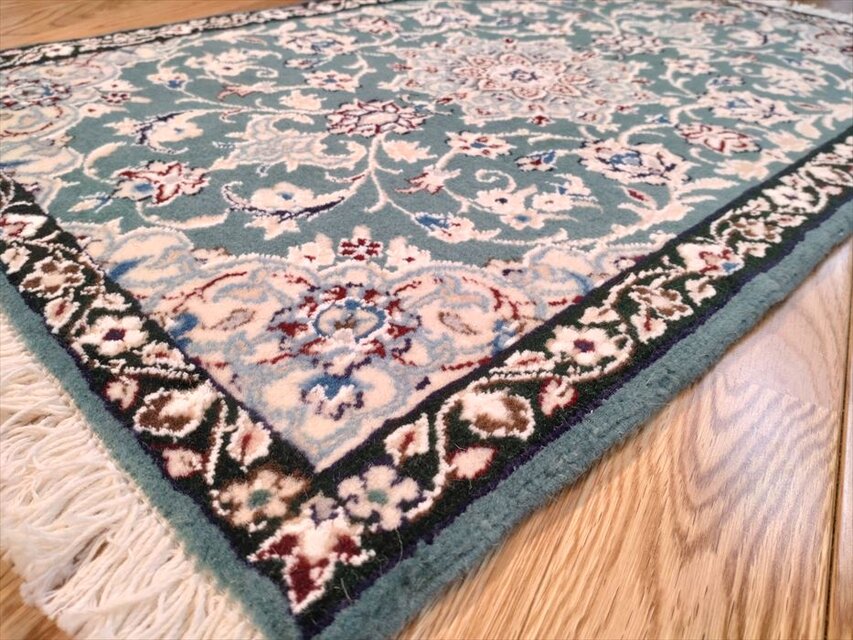 ペルシャ絨毯 ナイン産 マット グリーン 80×50cm 手織り絨毯 | iichi