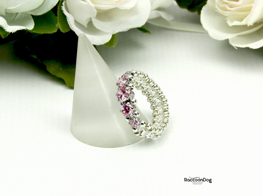 〔再販〕キュービックジルコニア・ローズ一文字リング 《ビーズアクセサリー》