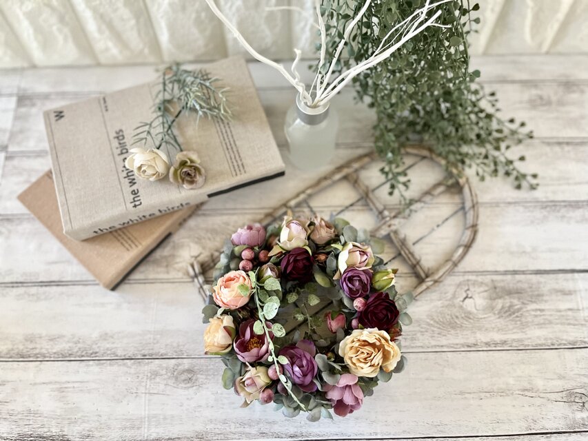 アンティークローズの秋リース25cm 玄関リース造花枯れないお花