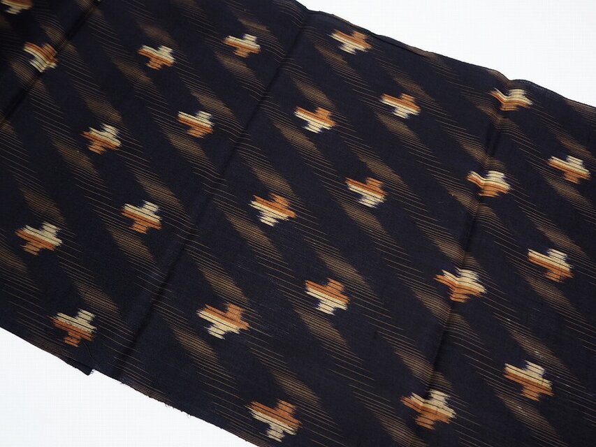 mi0085a　銘仙　クロス文様ハギレ 220cm 正絹 / 古布 古裂 絞り 錦紗 縮緬